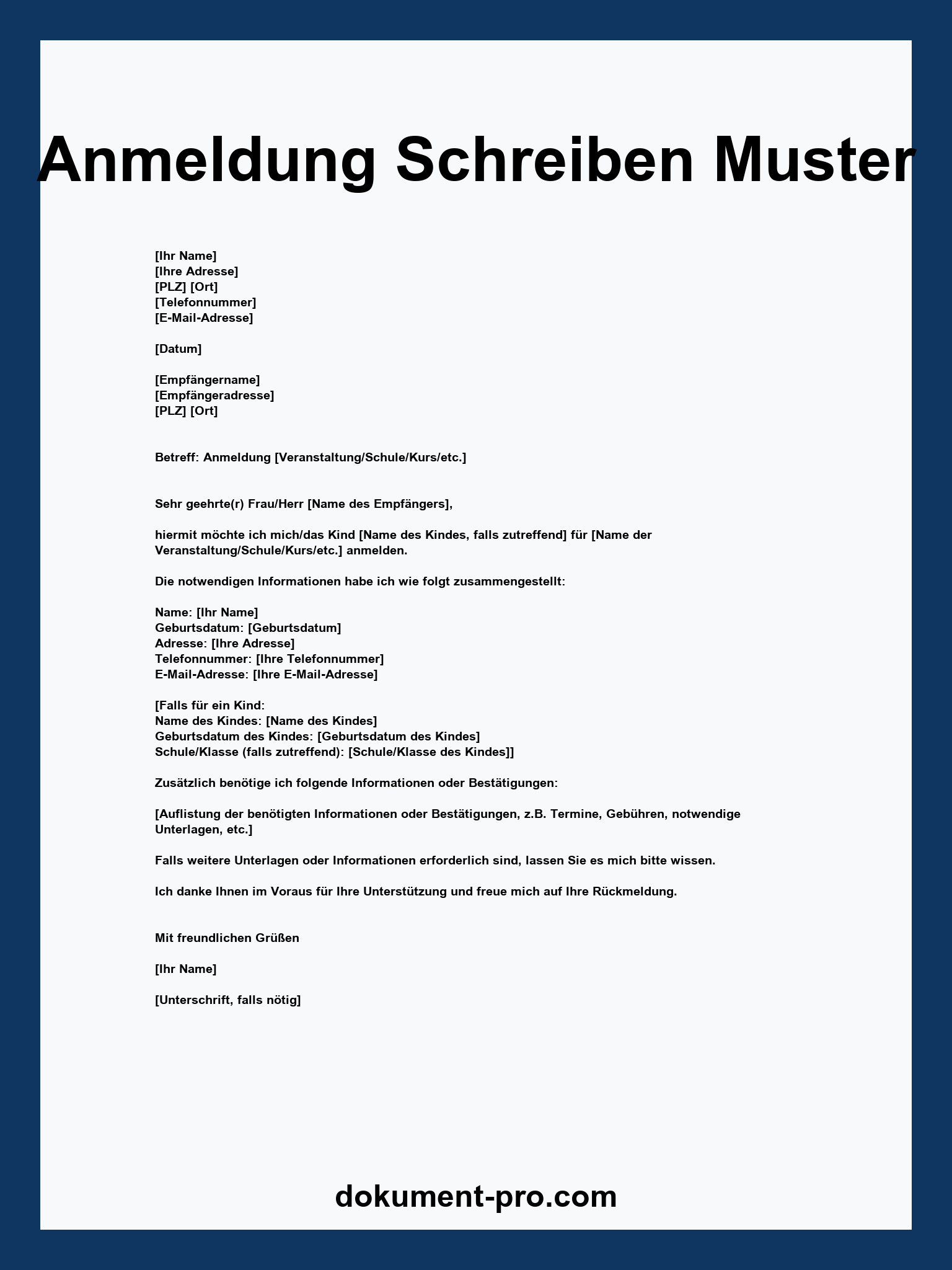 Anmeldung Schreiben Muster