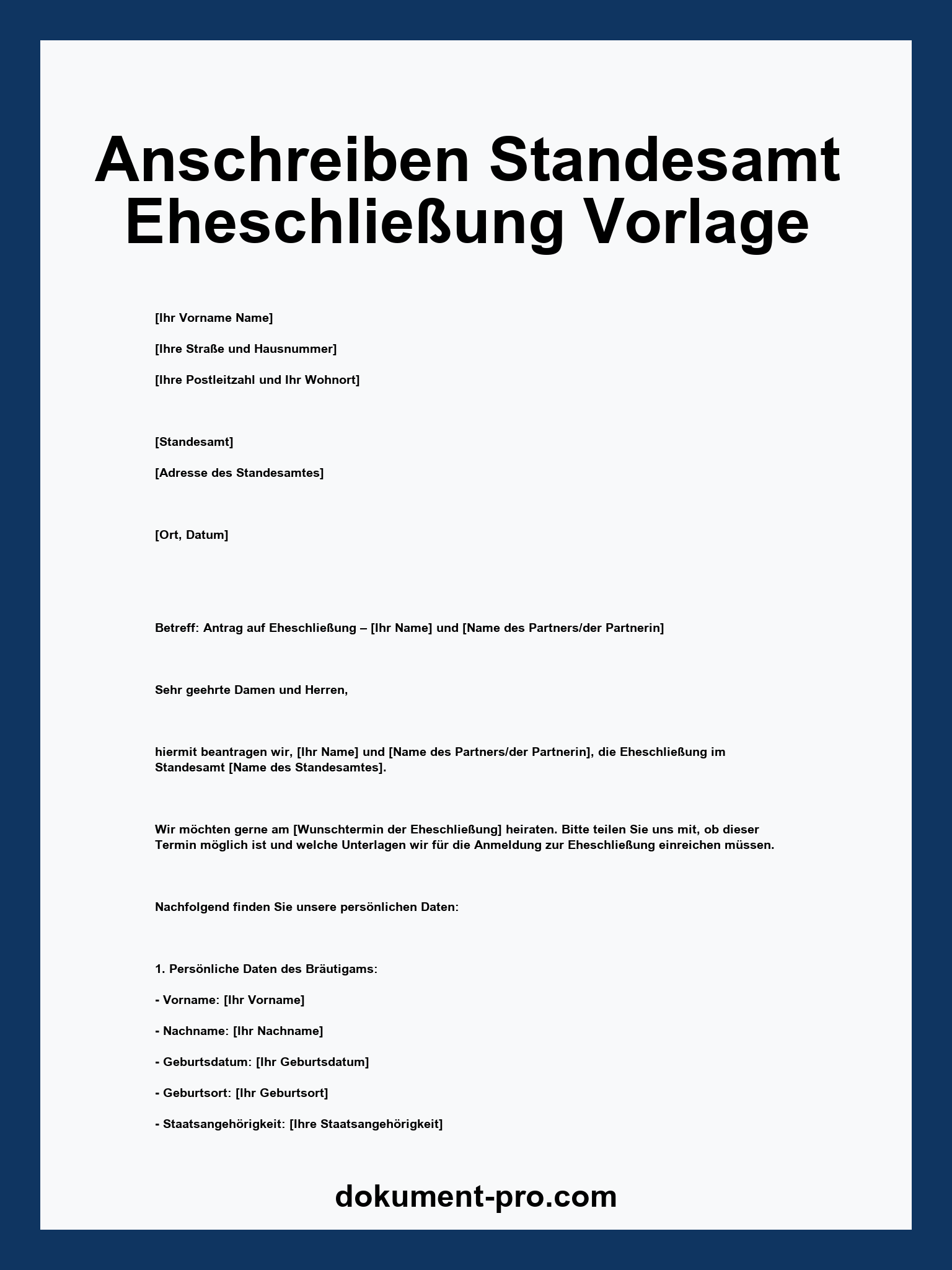 Anschreiben Standesamt Eheschließung Vorlage