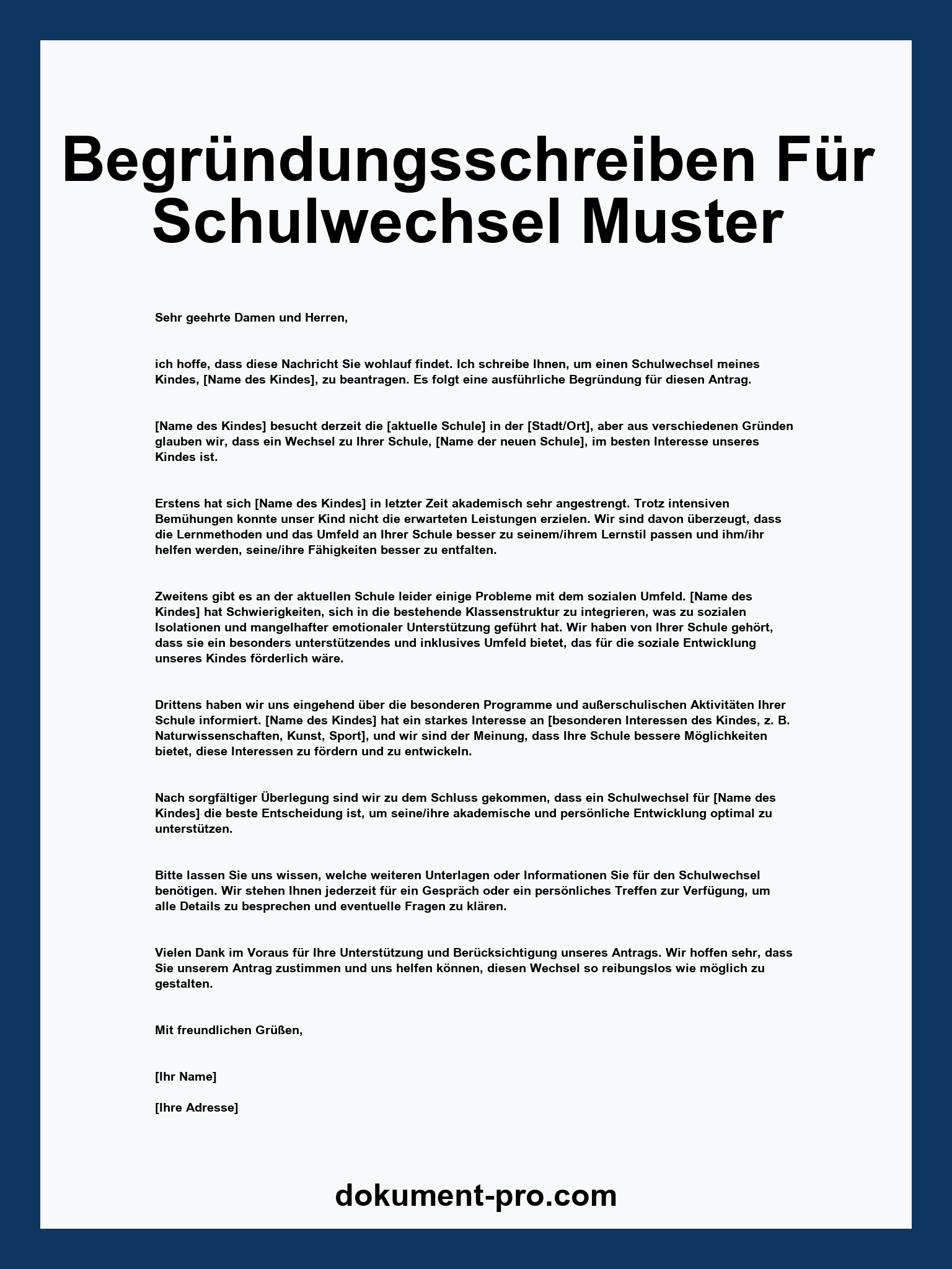 Begründungsschreiben Für Schulwechsel Muster