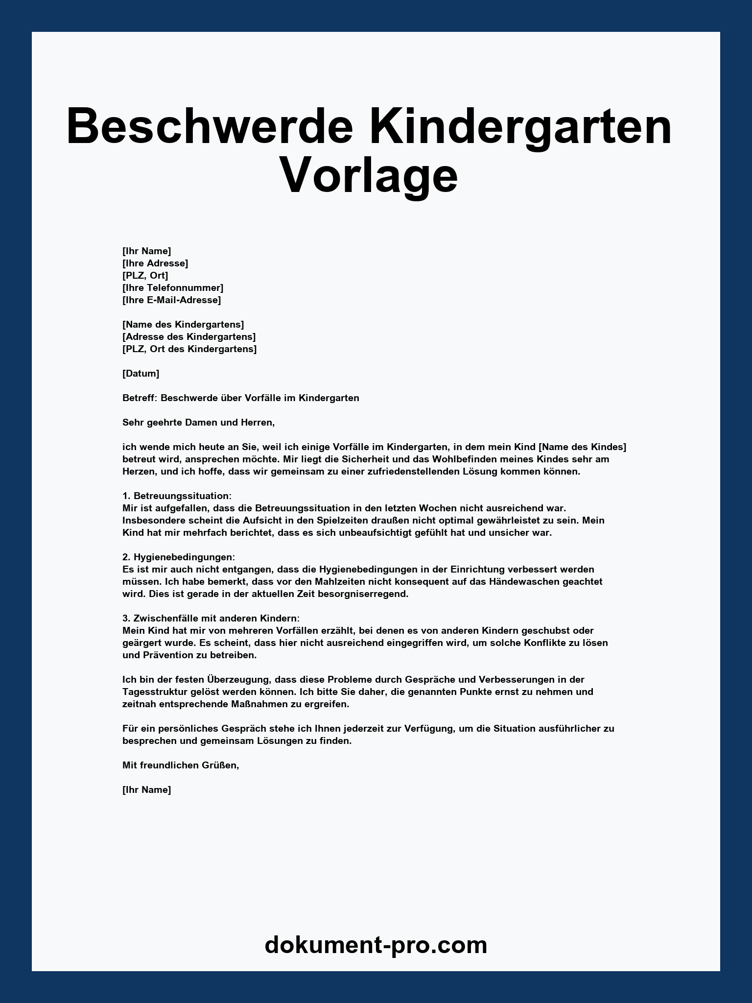 Beschwerde Kindergarten Vorlage