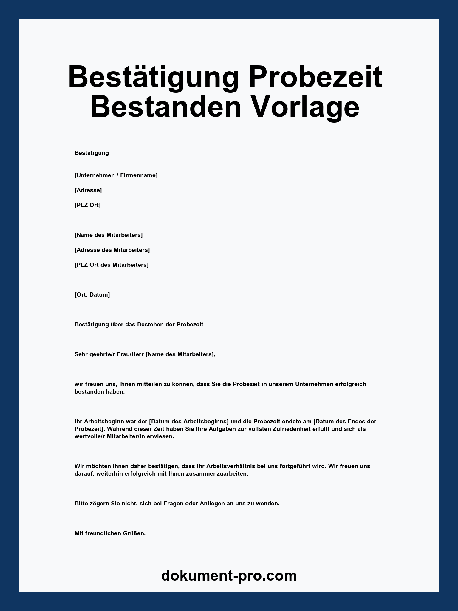 Bestätigung Probezeit Bestanden Vorlage