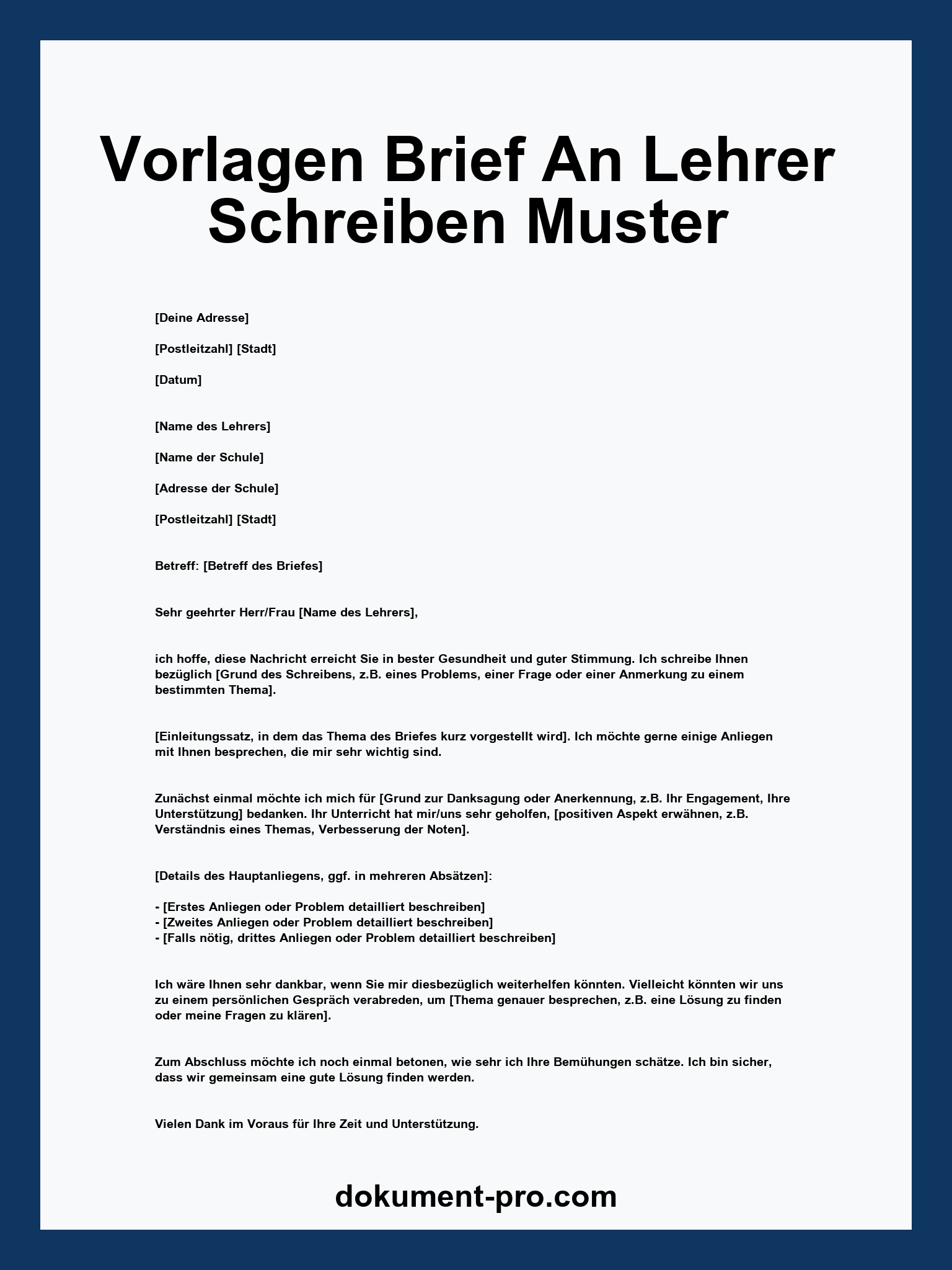 Vorlagen Brief An Lehrer Schreiben Muster