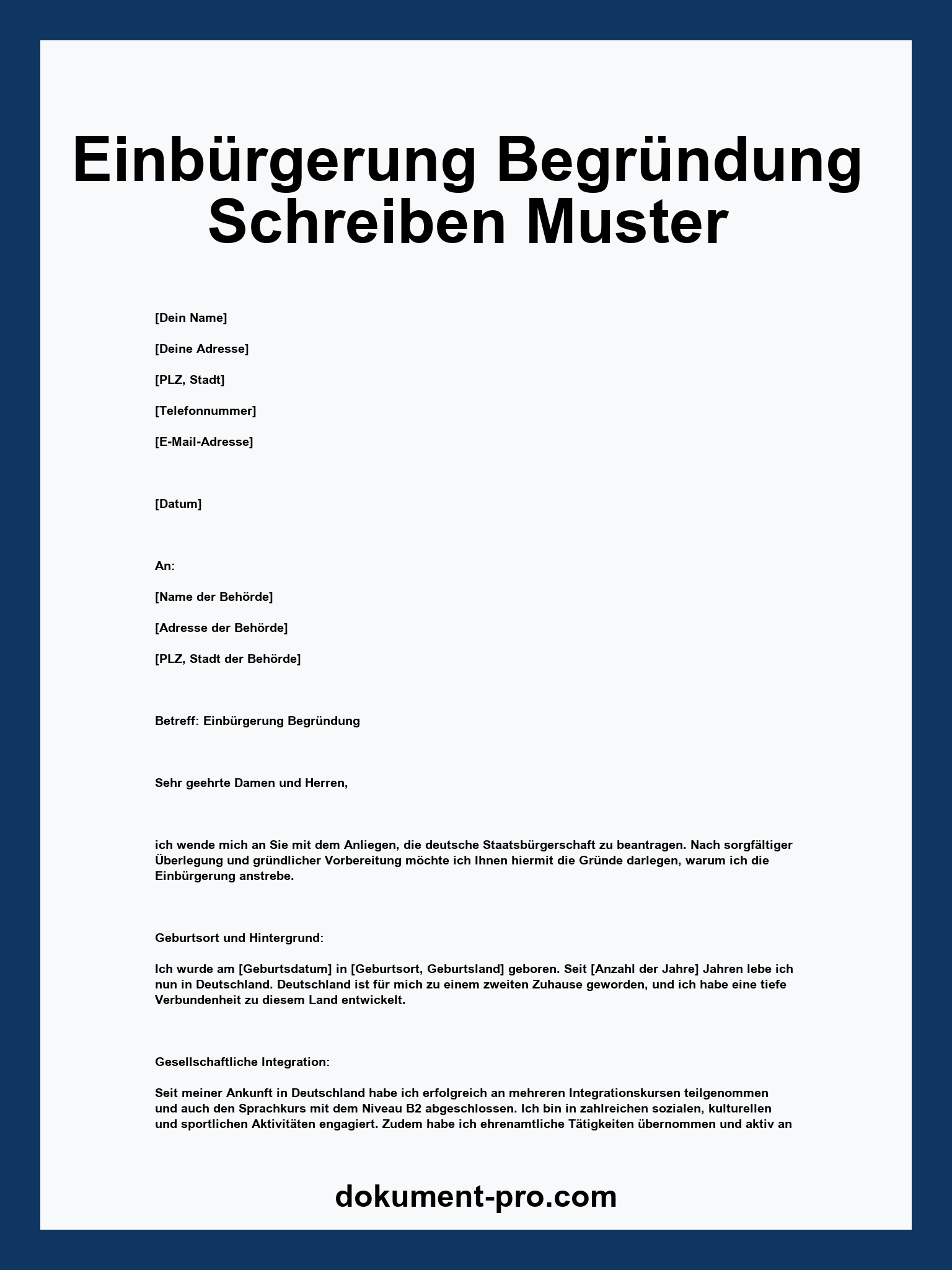 Einbürgerung Begründung Schreiben Muster