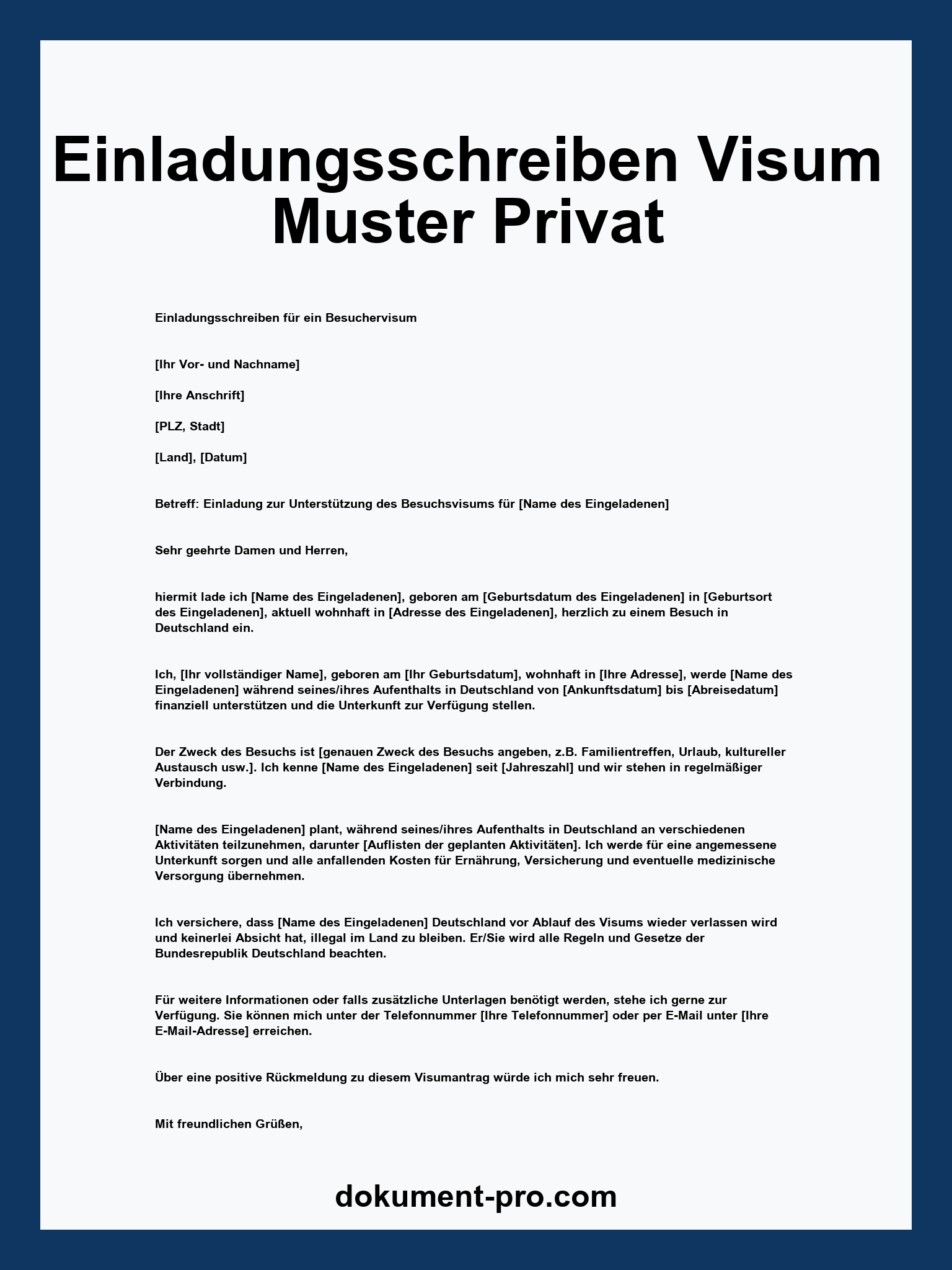 Einladungsschreiben Visum Muster Privat