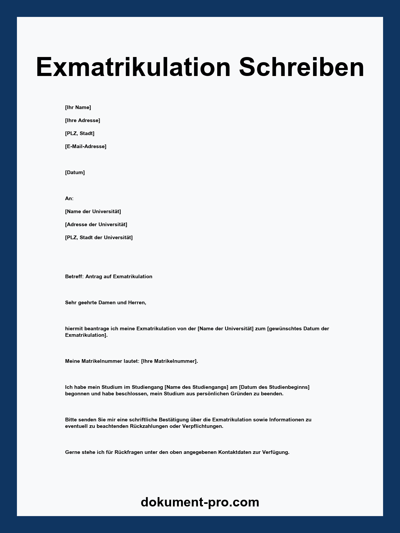Exmatrikulation Schreiben