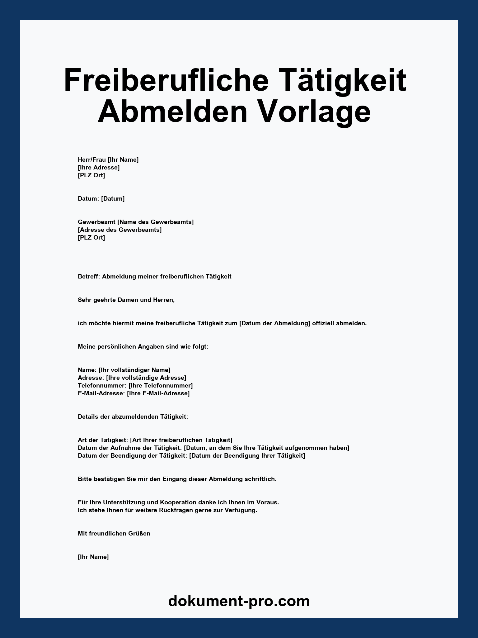 Freiberufliche Tätigkeit Abmelden Vorlage
