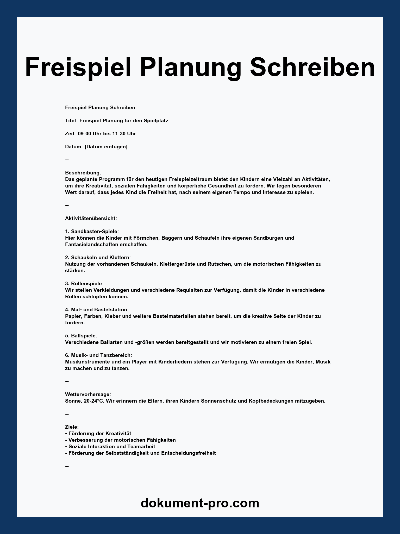 Freispiel Planung Schreiben