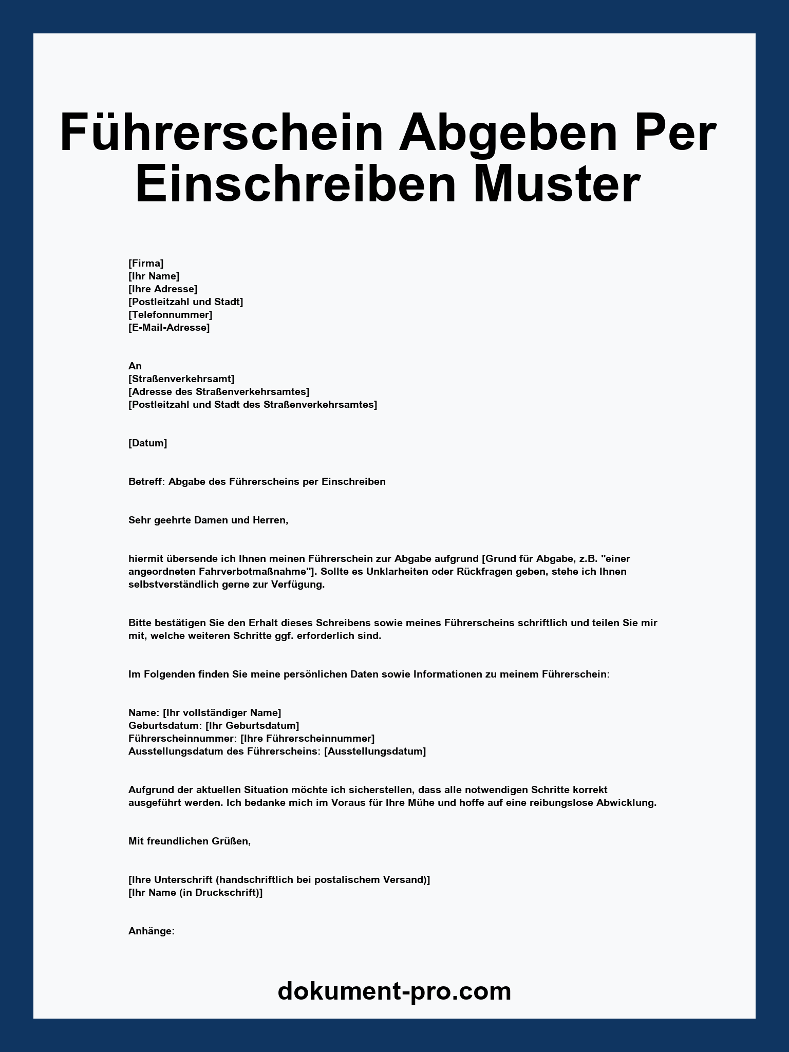 Führerschein Abgeben Per Einschreiben Muster