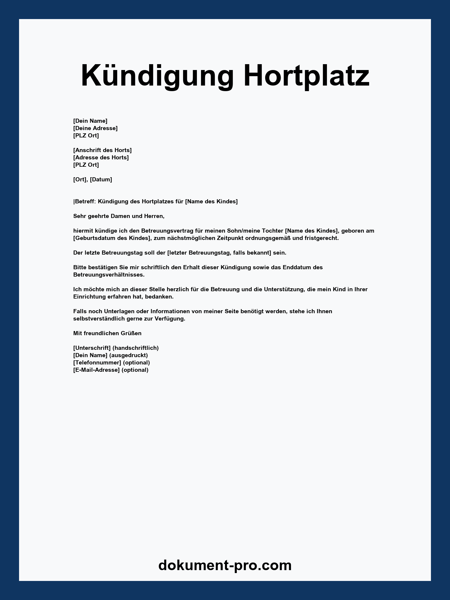 Kündigung Hortplatz
