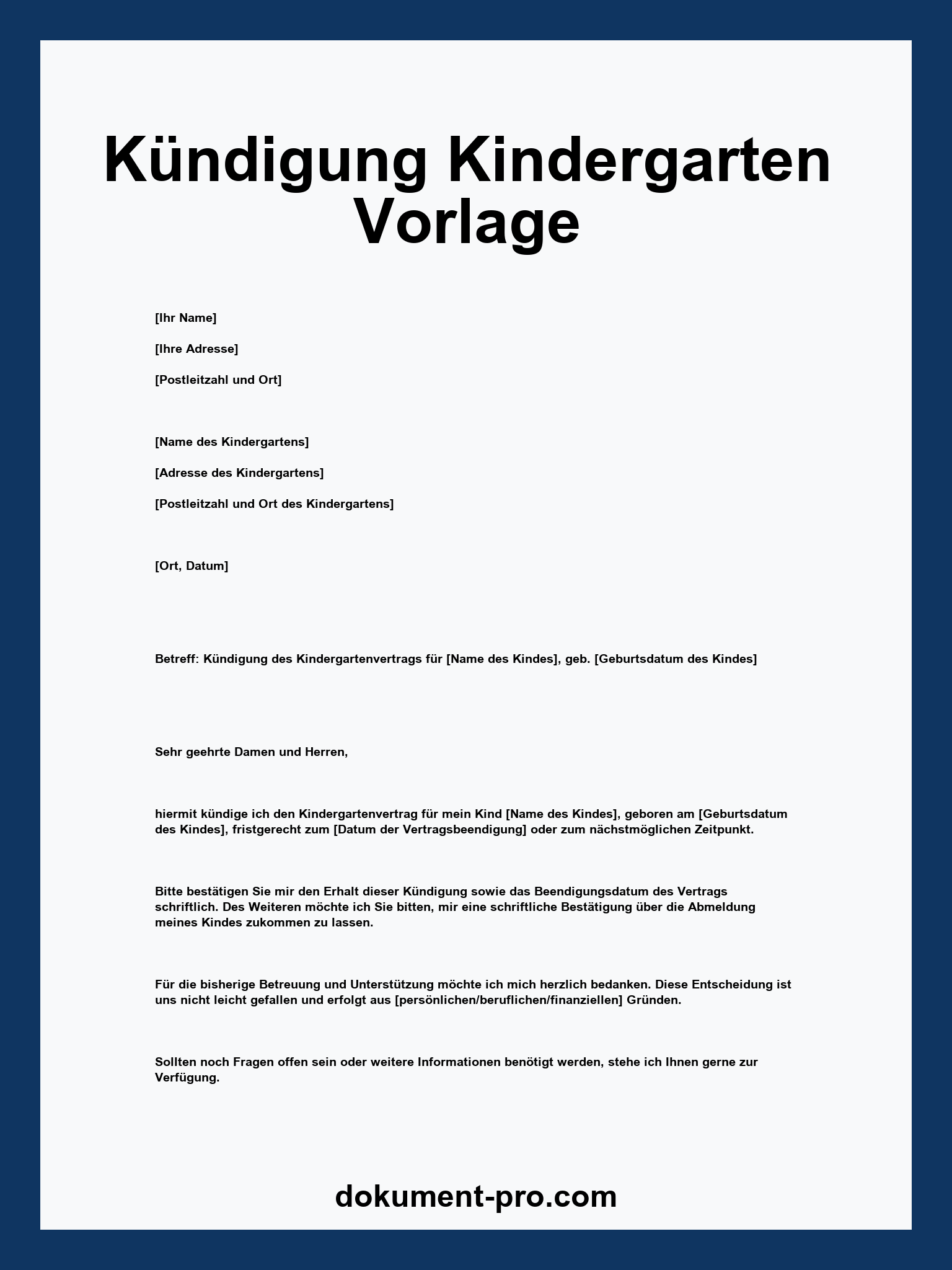 Kündigung Kindergarten Vorlage