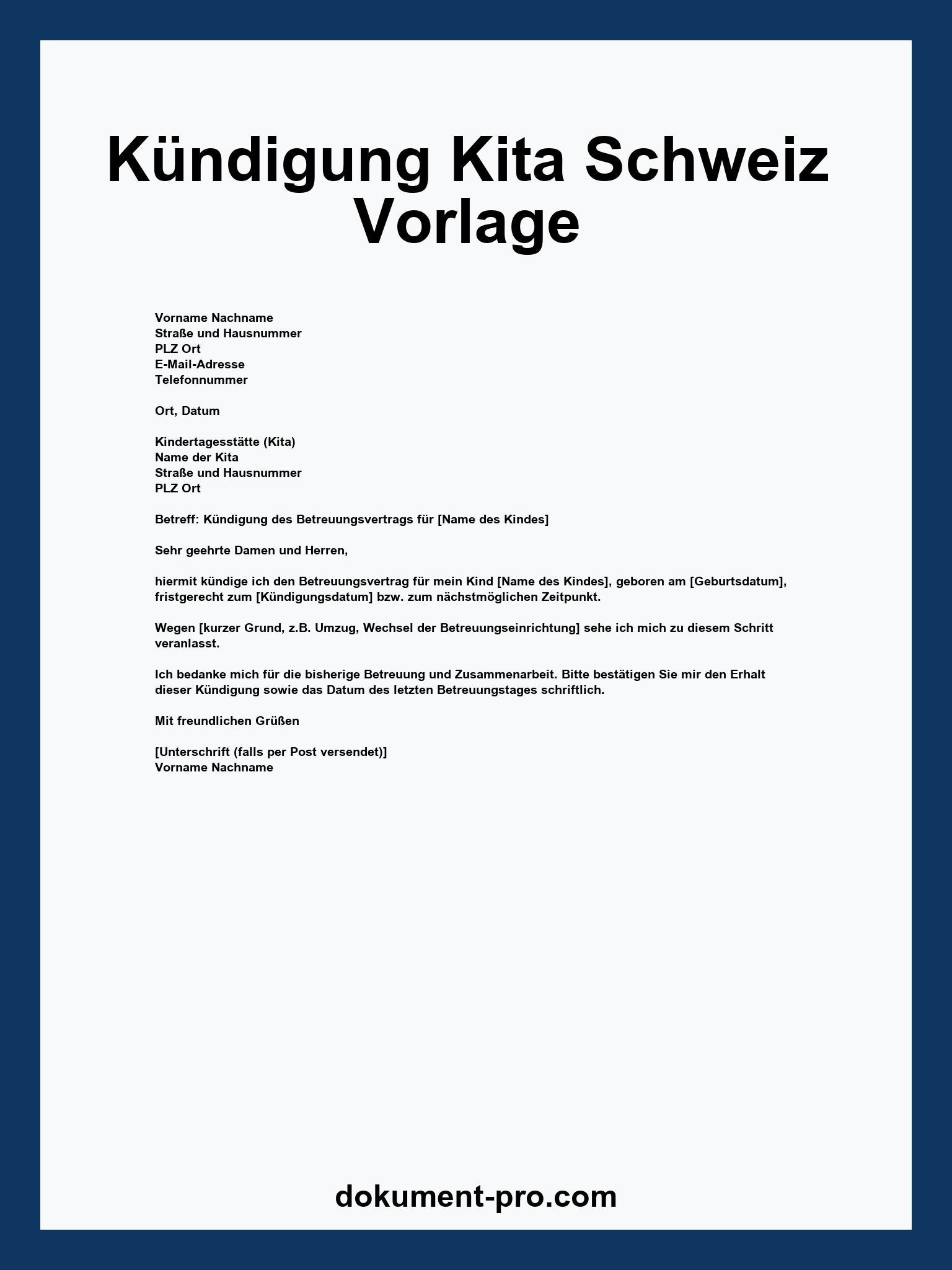 Kündigung Kita Schweiz Vorlage