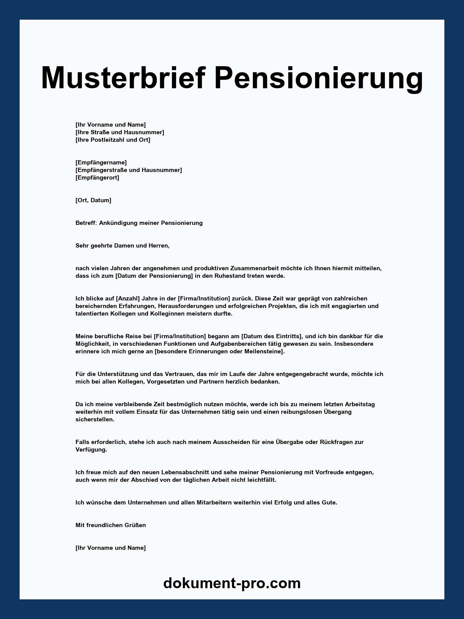Musterbrief Pensionierung