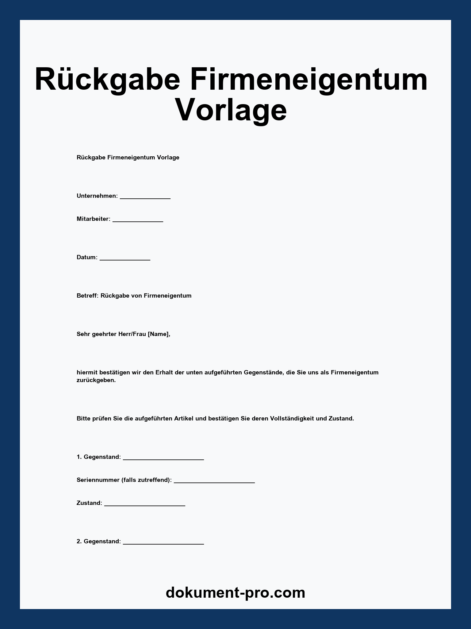 Rückgabe Firmeneigentum Vorlage Kostenlos