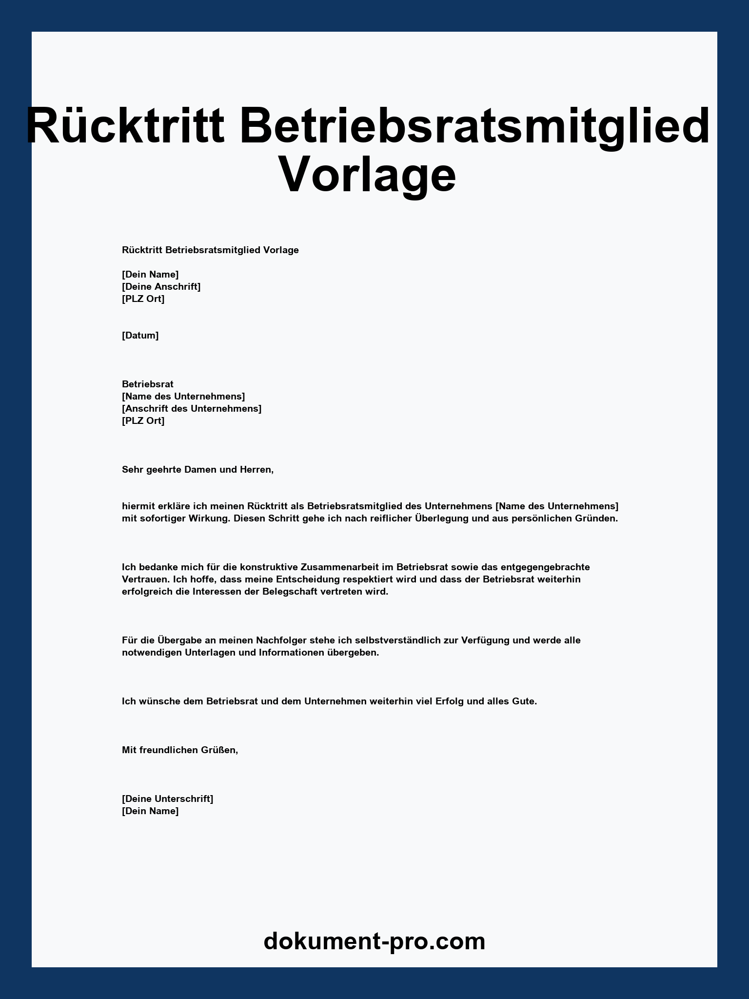 Rücktritt Betriebsratsmitglied Vorlage