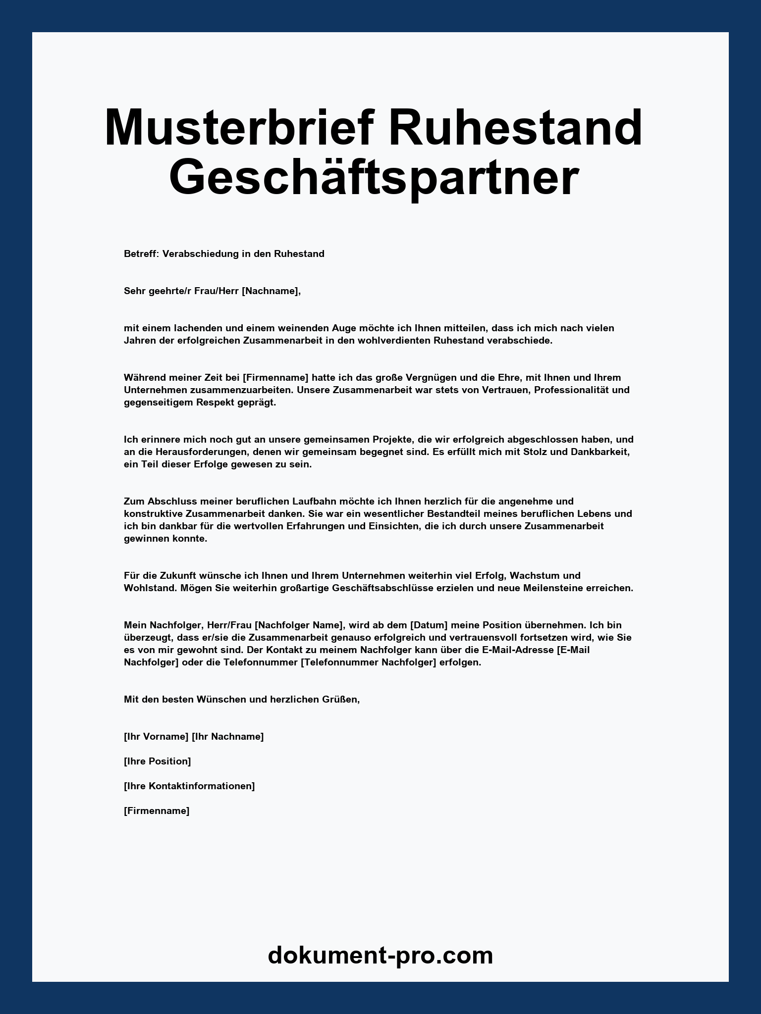 Musterbrief Ruhestand Geschäftspartner