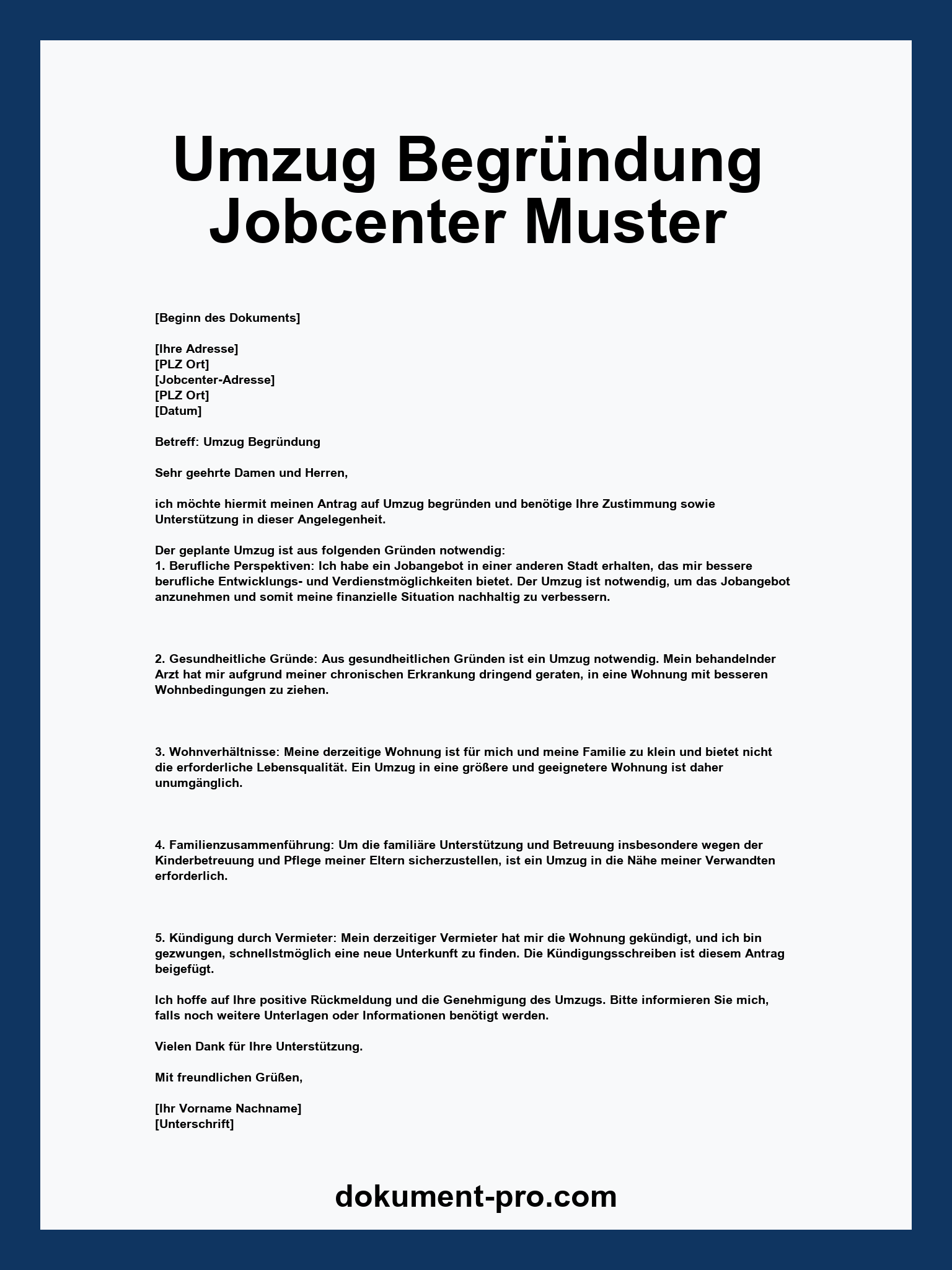 Umzug Begründung Jobcenter Muster