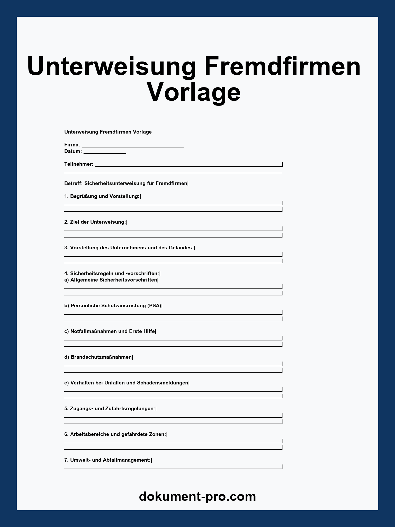 Unterweisung Fremdfirmen Vorlage - WORD