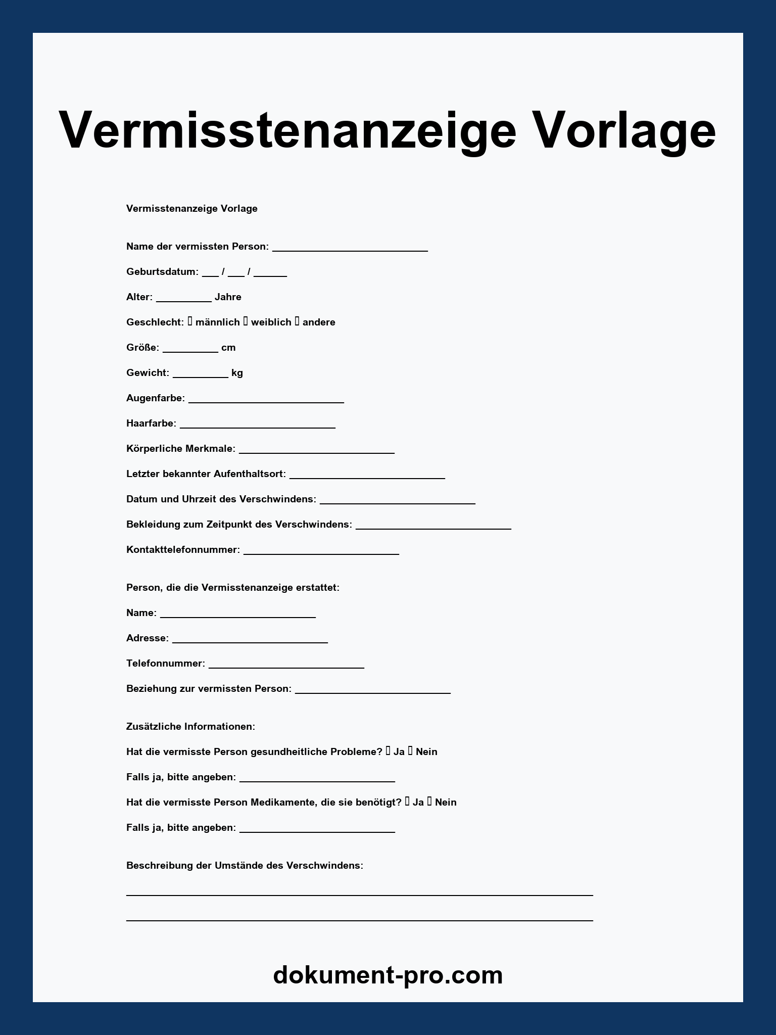 Vermisstenanzeige Vorlage - WORD