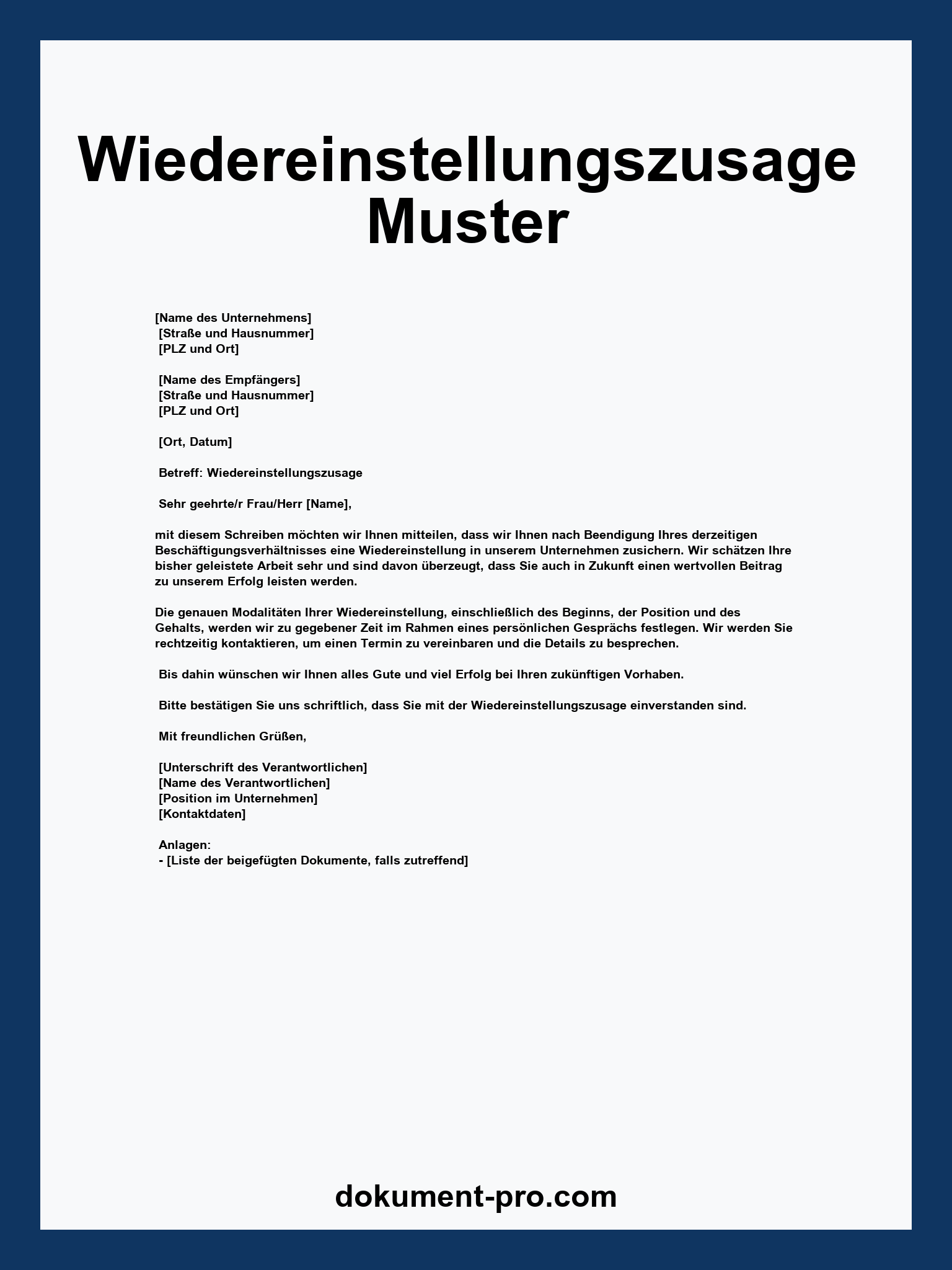 Wiedereinstellungszusage Muster - WORD