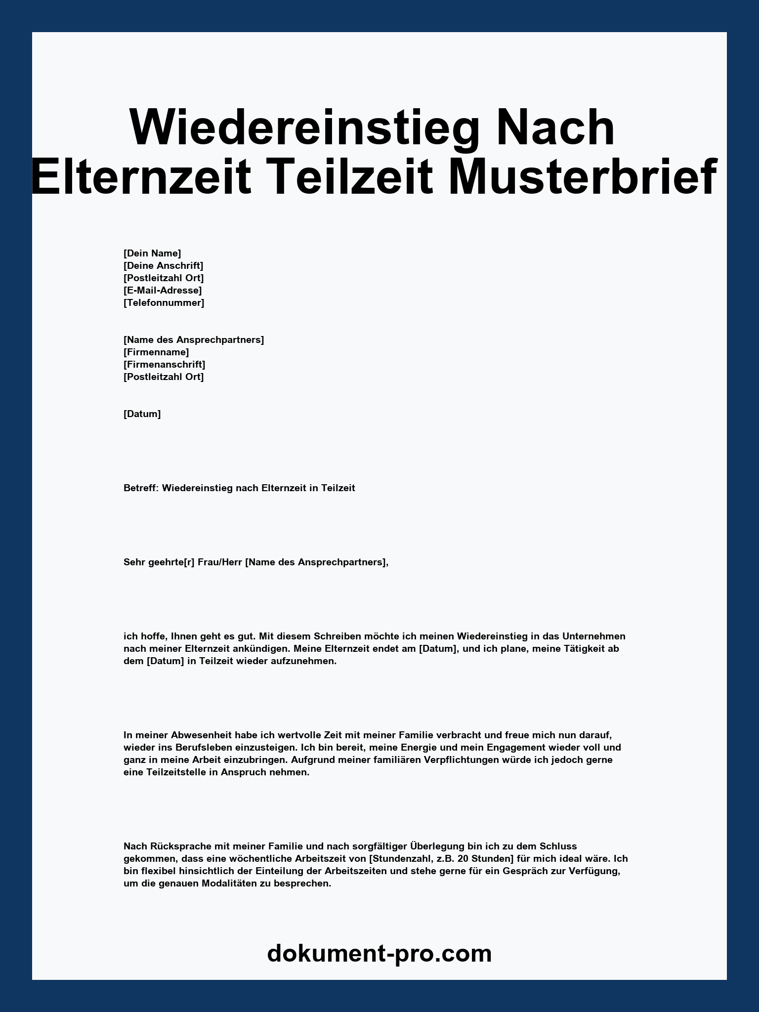 Wiedereinstieg Nach Elternzeit Teilzeit Musterbrief