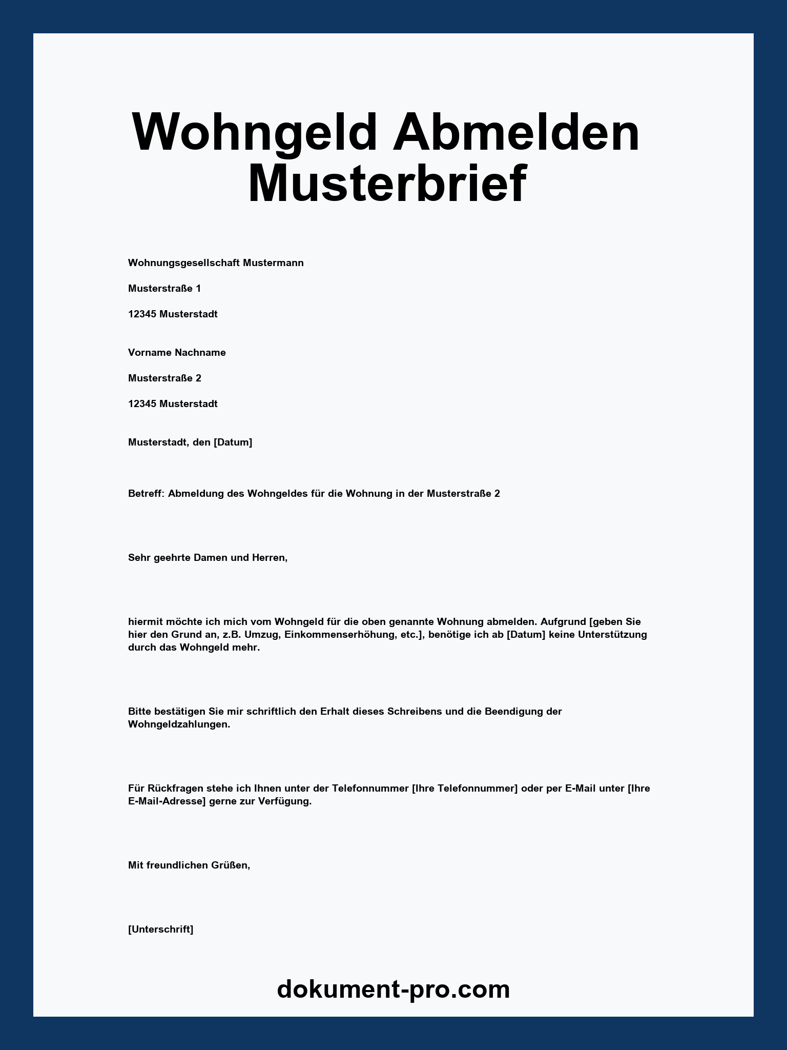 Wohngeld Abmelden Musterbrief